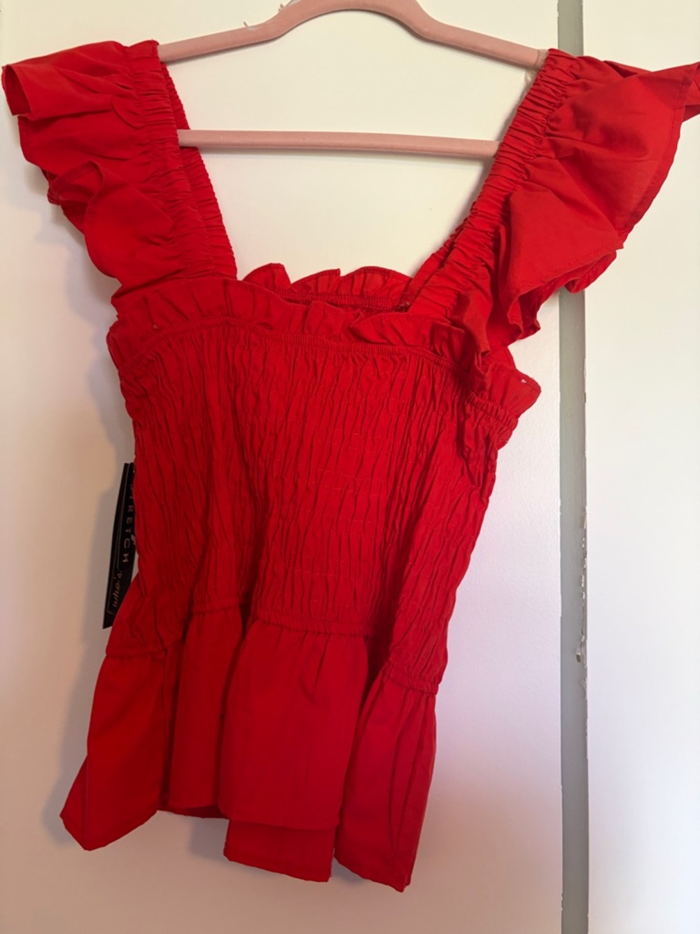 Red Smocked Ruffle Strap Tank Top - Picture 3 of 4